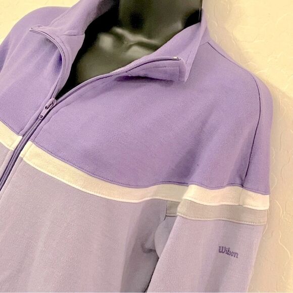 Vtg 70s 80s Wilson’s Pastel Lavender Purple color block Full Zip Track Jacket L - Picture 7 of 12